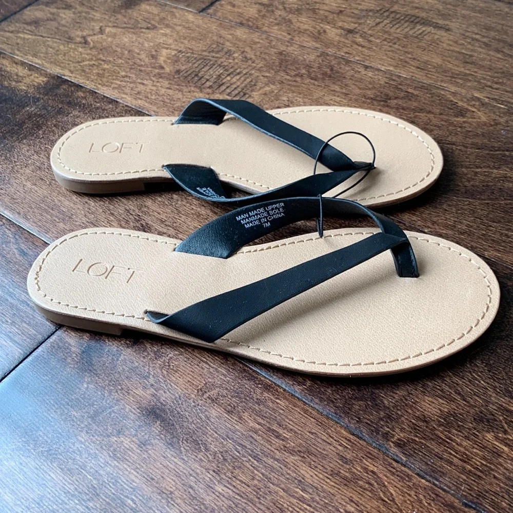 NWT LOFT Black Thong Sandals Size 7